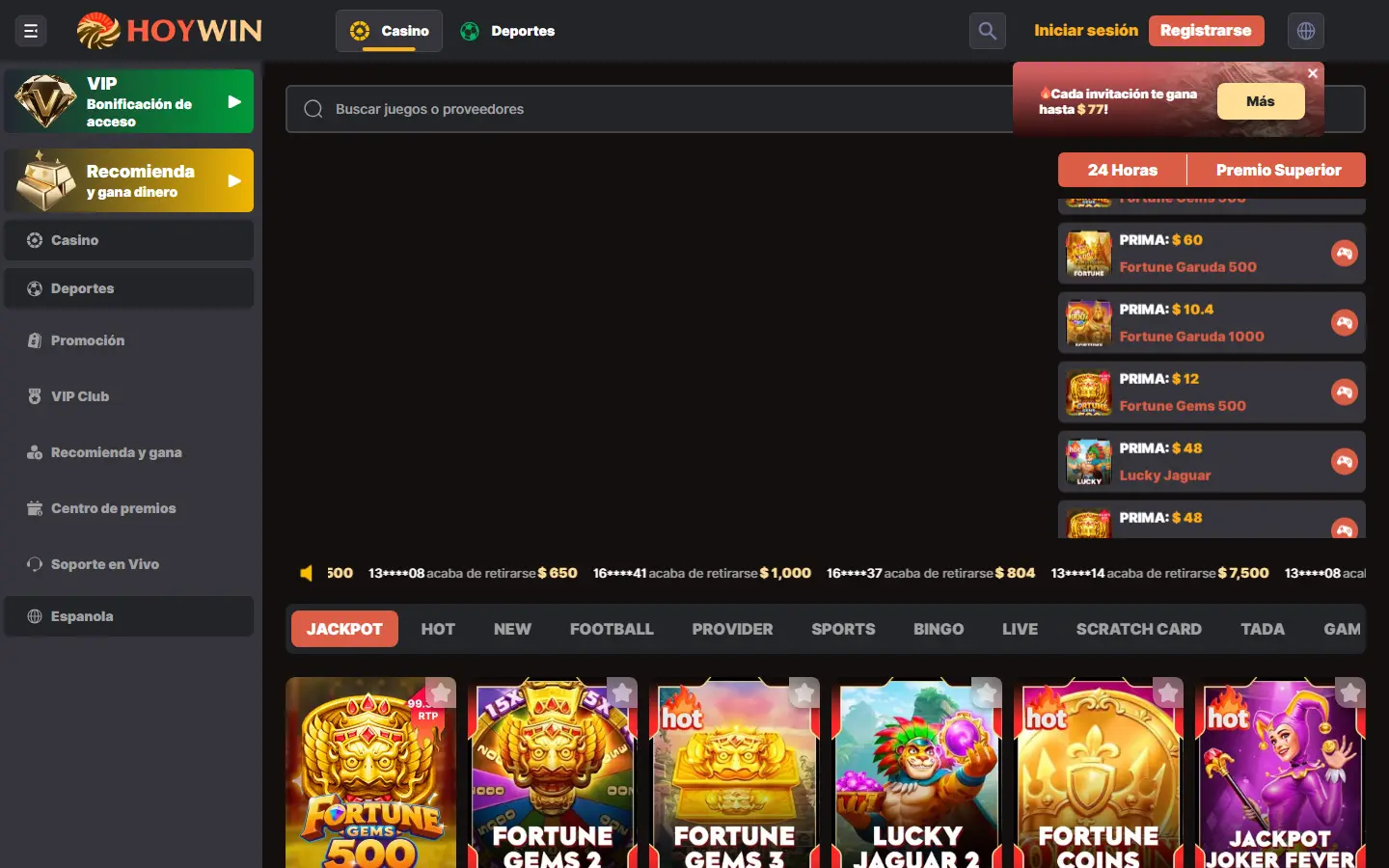 Categorías del casino Hoywin